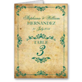 Vintage Teal Floral Wedding Table Number Cards