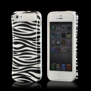 White/ Black Zebra Hard Cover on Silicone Case for Apple iPhone 5 Cell Phones & Accessories