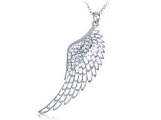 Czech Clear Crystal Rhinestones Filigree Angel Bird Wing Fairy Pendant Necklace Jewelry