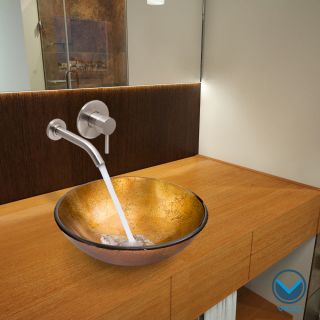 Vigo Liquid Gold Glass Vessel Sink And Olus Brushed Nickel Wall Mount Faucet Set