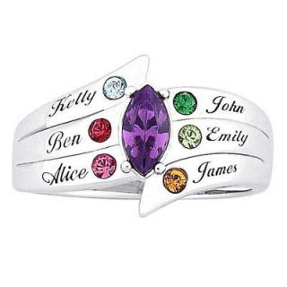 Mothers Austrian Crystal Simulated Birthstone Family Name Ring in