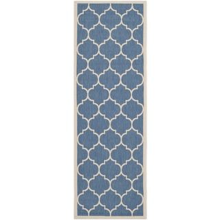Safavieh Indoor/ Outdoor Courtyard Geometric pattern Blue/ Beige Rug (23 X 8)