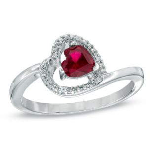 0mm Sideways Heart Shaped Lab Created Ruby and Diamond Accent Ring