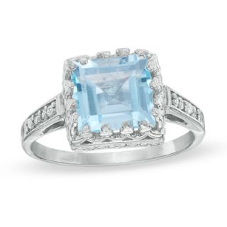 0mm Princess Cut Sky Blue Topaz and White Topaz Crown Ring in