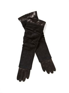 Long Suede And Leather Gloves by Portolano