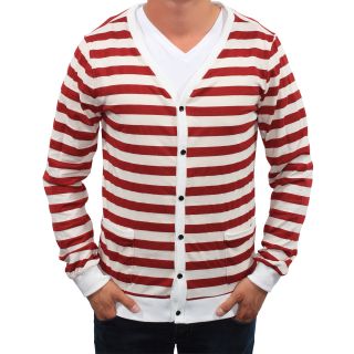 Something Strong Something Strong Mens Salmon and white Striped Lightweight Cardigan Red Size S