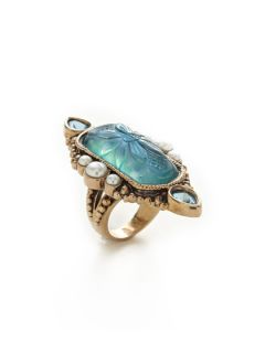 Teal Mother Of Pearl Doublet Marquise Shaped Ring by Stephen Dweck