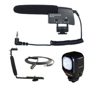 Sennheiser MKE 400 Shotgun Microphone With Polaroid Studio Series Camcorder Video Light Includes Mounting Bracket, Polaroid Multi Purpose Lighting Bracket (With 2 Shoe Mounts) With Molded Ergonomic Grip & Rode VC1 Minijack/3.5mm Stereo Extension Cable 