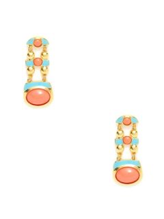 Turquoise & Coral Geometric Drop Earrings by Kenneth Jay Lane