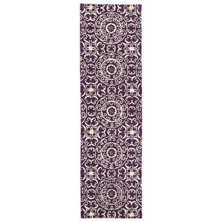 Runway Purple/ivory Suzani Hand tufted Wool Rug (23 X 8)
