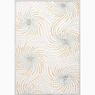 Handmade Abstract Pattern Ivory/ Blue Art Silk/ Chenille Rug (2 X 3)