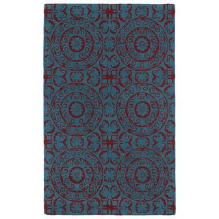 Kaleen Rugs Hand tufted Runway Peacock Blue/ Red Suzani Wool Rug (96 X 13) Blue Size 96 x 13