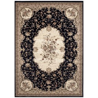 Traditional Black Savonnerie Area Rug (53 X 74)