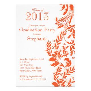 Orange White Class of 2013 Graduation Party Personalized Invitations