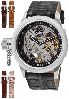 Invicta 10363  Watches,Mens Russian Diver Mechanical Skeletonized See Through Silver Dial Black Genuine Leather, Casual Invicta Mechanical Watches