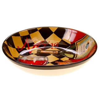 Hand painted Tasting Room 13 inch Ceramic Serving Bowl