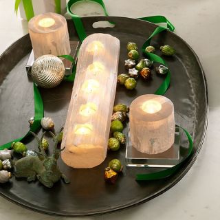 Clear 5 light Selenite Tea Light Log