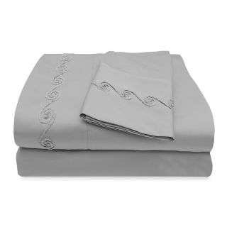 Veratex Grand Luxe Egyptian Cotton Sateen 500 Thread Count Deep Pocket Sheet Set With Chenille Embroidered Swirl Design Grey Size Twin