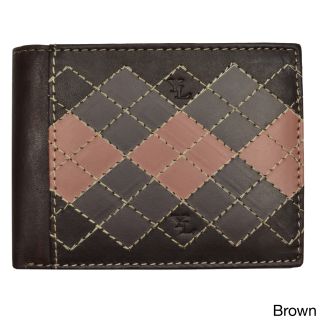 Yl Fashion Mens Argyle Leather Bi fold Passcase Wallet