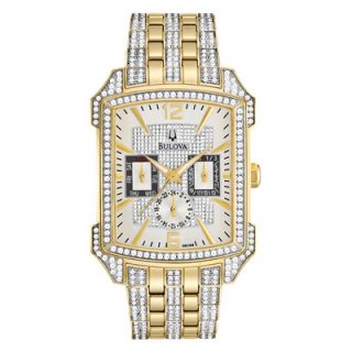 Mens Bulova Crystal Accent Gold Tone Stainless Steel Watch with