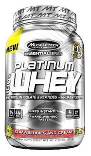 Muscletech Products   Platinum Essential Series 100% Whey Strawberries and Cream   2 lbs.