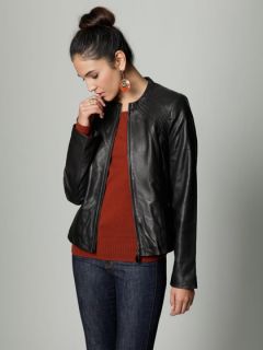 Vicky Ruffle Back Leather Jacket by Tahari Outerwear