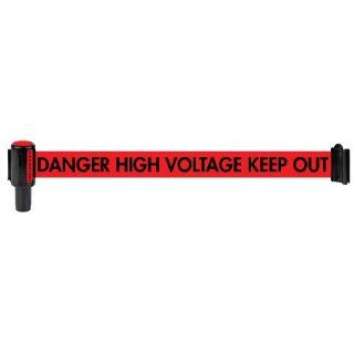 Banner Stakes 20120067 Polyester Fabric Retractable Tape Banner Head with Belt, "Danger High Voltage Keep Out", 7" Length x 4" Width x 3" Height, Red Industrial Warning Signs