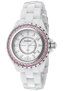 Chanel H2010  Watches,Womens J12 White Diamond & Pink Sapphire White Lacquered Dial White High Tech Ceramic, Luxury Chanel Quartz Watches