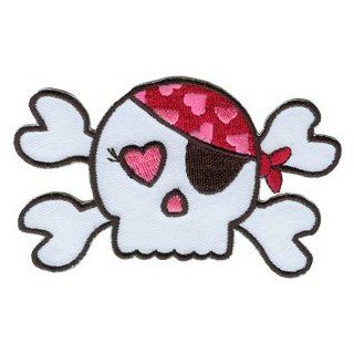 Novelty Iron on Patch   Skulls Pink Skull Crossbones Girly Pirate Patch Logo Clothing