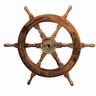 Wood Brass Nautical Wheel Wall Decor