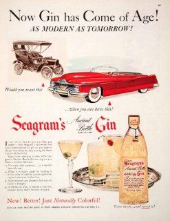 1951 Ad Seagrams Ancient Bottle Distilled Dry Gin Vintage Old Cars Convertible   Original Print Ad  