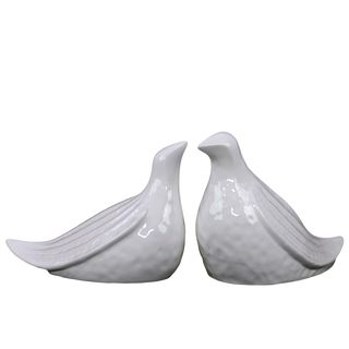 White Ceramic Bird (set Of 2)