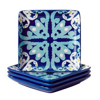 Rachael Ray Dinnerware Blue Ikat 4 piece Stoneware Appetizer Plate Set