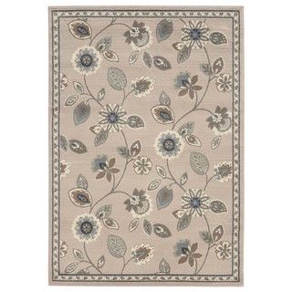 Casual Floral Stone/ Blue Accent Rug (110 X 210)