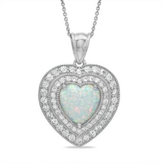 12.0mm Heart Shaped Lab Created Opal and White Sapphire Heart Pendant
