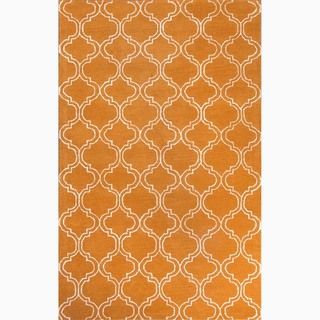 Handmade Orange/ Ivory Wool/ Art Silk Durable Rug (36 X 56)
