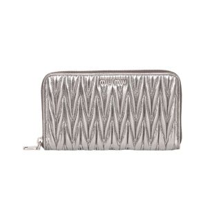 Miu Matelasse Leather Zip Around Wallet