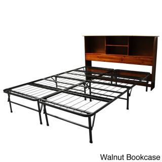 Epicfurnishings Durabed Queen size Steel Foundation   Frame in one Mattress Support System With All Wood Bookcase Headboard Bed Frame Walnut Size Queen