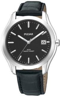 Mens Pulsar Leather Black Dial Date 5ATM Casual Watch PXH735 at  Men's Watch store.