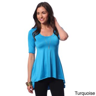 24/7 Comfort Apparel 24/7 Comfort Apparel Womens High low Elbow Sleeve Tunic Blue Size S (4  6)
