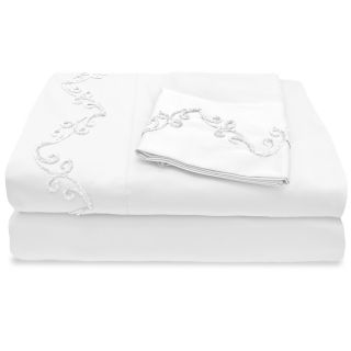 Veratex Grand Luxe 1200 Thread Count Egyptian Cotton Sheet Set With Chenille Embroidered Scroll Design White Size Full