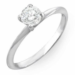 0.26 Carat (ctw) 14K White Gold Round White Diamond Solitaire Promise Engagement Ring 1/4 CT Jewelry