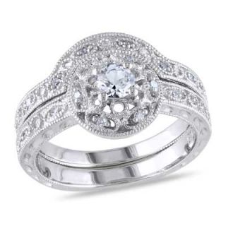 Lab Created White Sapphire and 1/10 CT. T.W. Diamond Fashion Ring Set