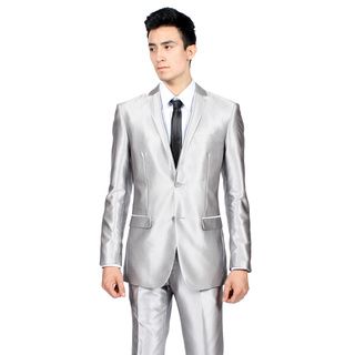 Ferrecci Mens Slim Fit Shiny Silver Sharkskin Suit