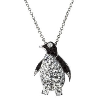 Silver Plate Penguin Pendant Necklace with Cryst