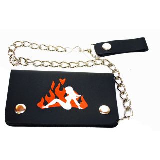 Hollywood Tag Lady In Flames Leather Bi fold Chain Wallet