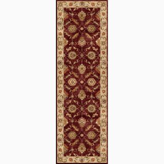 Hand made Oriental Pattern Red/ Taupe Wool Rug (4x16)