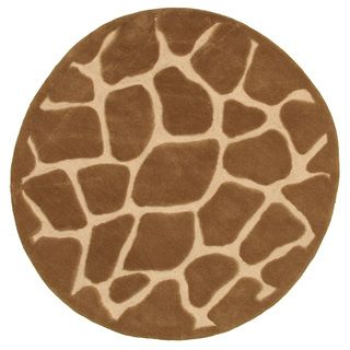 Hand Tufted Natural Tan Animal Print Round Rug (79 X 79)