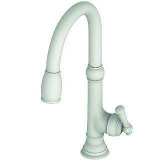 Newport Brass 2470 5103/52 Jacobean Kitchen Faucet with Metal Lever Handle and Pull down Spray, Matte White   Touch On Kitchen Sink Faucets  
