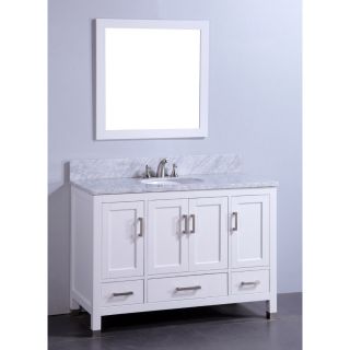 Legion Furniture Marble Top 48 inch Single Sink Bathroom Vanity With Mirror White Size Single Vanities
